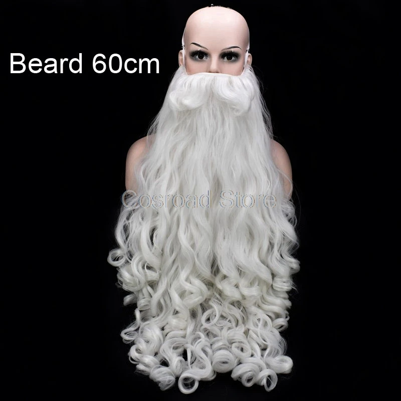 Cosroad Рождество Косплей Реквизит Санта-Клаус борода и парики Рождественская шляпа для мужчин белые аксуссуары для париков Санта-борода шляпа - Цвет: Beard 60cm