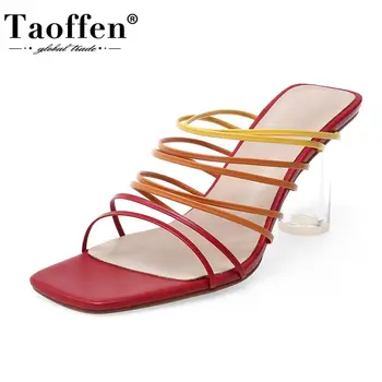 

Taoffen Fashion Women Sandals Slip On Thick High Heels Summer Shoes Clear Crystal Heels Sandals Flip-Flops Slippers Size 33-40