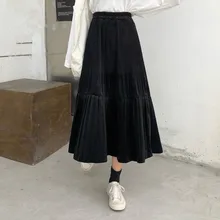 Зима-осень, Женская плиссированная юбка, Вельветовая, с принтом, высокая талия, длинные юбки, для женщин, молодых девушек, толстая, большой размер, модная женская Falda