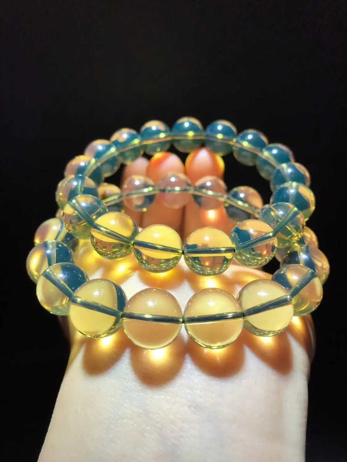 

11mm Natural Blue Amber Women From Mexico Bracelet Clear Crystal Stretch Round Beads Fashion Bracelet Jewelry AAAAAA