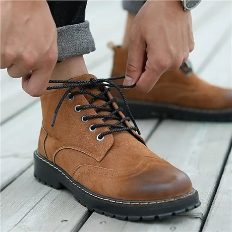 

Autumn And Winter MEN'S SHOES Retro plus Velvet Martin Boots Warm Teenager Boots British Style Mid-top Leather Shoes Casual MEN'