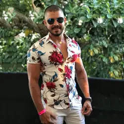 Большие размеры 7XL рубашка с короткими рукавами 2019 летняя модная мужская гавайская рубашка тонкая рубашка с коротким рукавом с цветочным