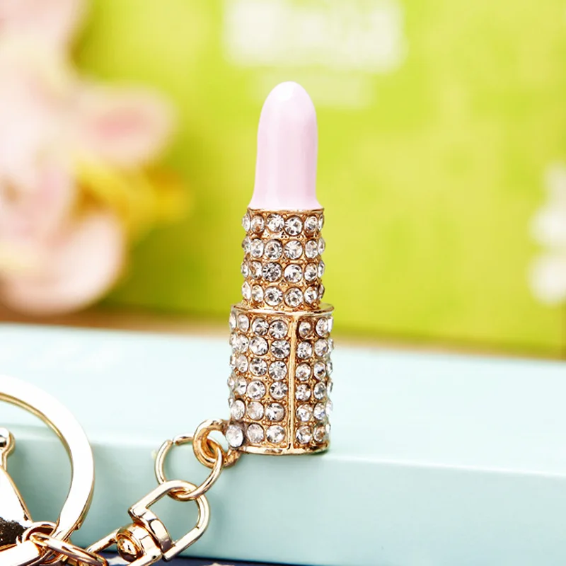 Fashion Rhinestones Flashing Perfume Bottle Keychain Beautiful Lipstick Keychain Key Ring Exquisite Women's Crystal Charm Gift - Цвет: Style37