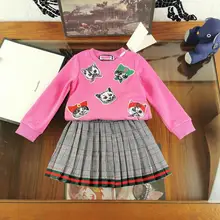 Комплект из 2 предметов, роскошная брендовая Дизайнерская одежда для маленьких девочек комплект для маленьких девочек, детский вязаный костюм в клетку розовая юбка из хлопка для девочек