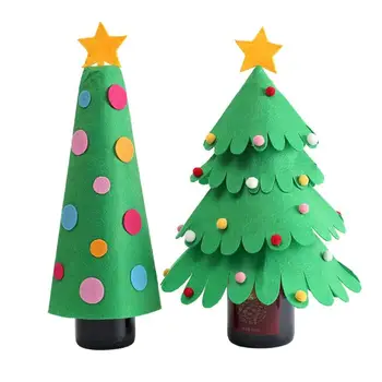

Non-woven Christmas Tree Wine Bottle Cover Dust Covers with Pom Poms Home Window Ornament Table Decorative Accessories