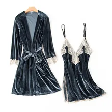 Женский роскошный зимний комплект для сна, бархатный халат, комплекты с платьем, осенняя пижама с длинными рукавами, сексуальное ночное белье, банное белье, мини-платье