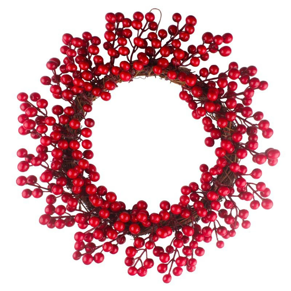 

Christmas Berry Red Fruit Artificial Big Pine Cone Wreath Christmas Handmade Red Fruit Decoration Wall Door Hanging Pendant