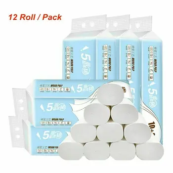 

12 Rolls 5 Layers Reinforced Wood Pulp Toilet Paper Home Bathroom Washroom Toilet Paper Towel Tissue Roll Fast Shipping