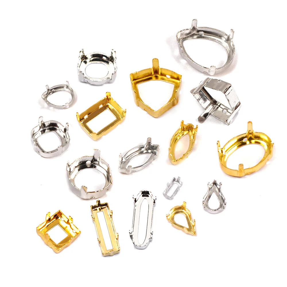 

All Shape Empty Frame Claw Setting Thicken Copper Sew on Rhinestones Base Set Silver Gold Sewing Accessories DIY Stones Holder
