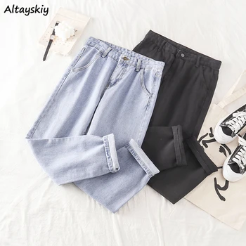 

Jeans Woman Black High Waist Denim Trousers Boyfriend for Womens Korean Fashion Streetwear Top Shop Straight Stylish With Pocket