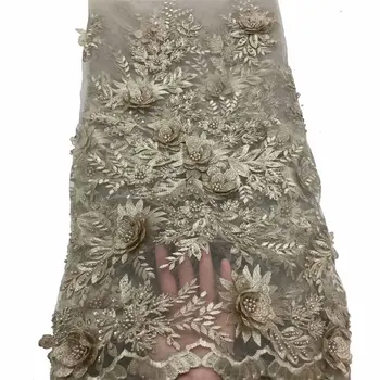 

Handmade three-dimensional flower beads embroidered African lace Nigerian fabric French mesh suitable for high-end dress party