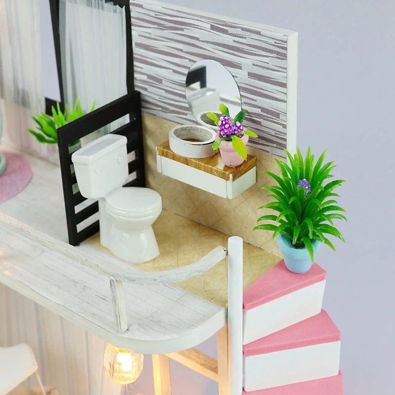 Hoomeda-Diy кукольный домик Миниатюрный с мебелью Diy кукольный домик Деревянные игрушки для детей на день рождения Рождественские подарки Анна розовый мел