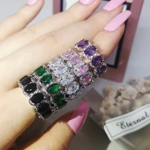 

Purple Green Pink Black Oval Shape Original 925 Sterling Silver Wedding Band Ring Eternity for Women Bride Bridal Jewelry R4574