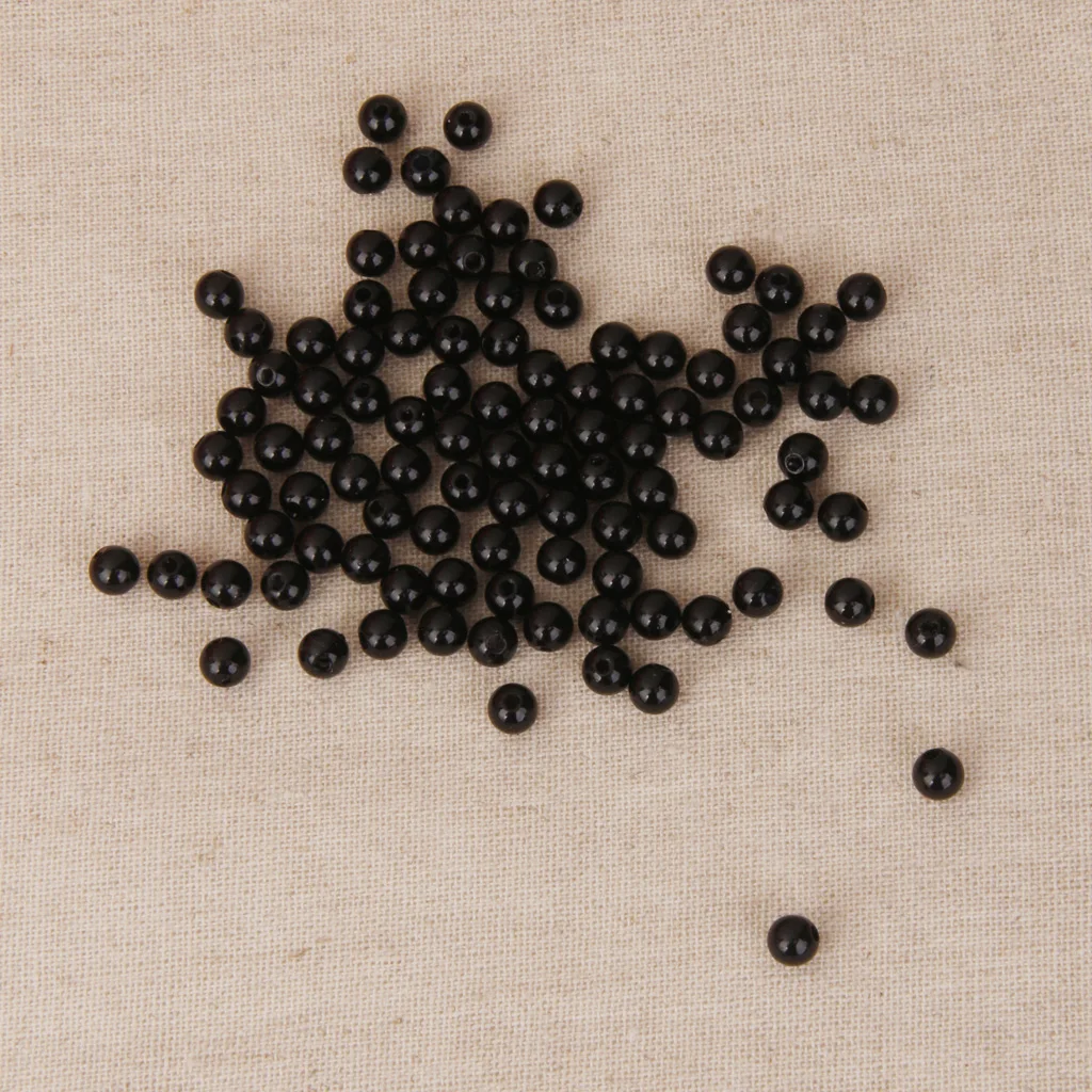 100 Pics Seed Beads Acrylic Pearl Lot Black Women Jewelry Loose Seeds 4mm