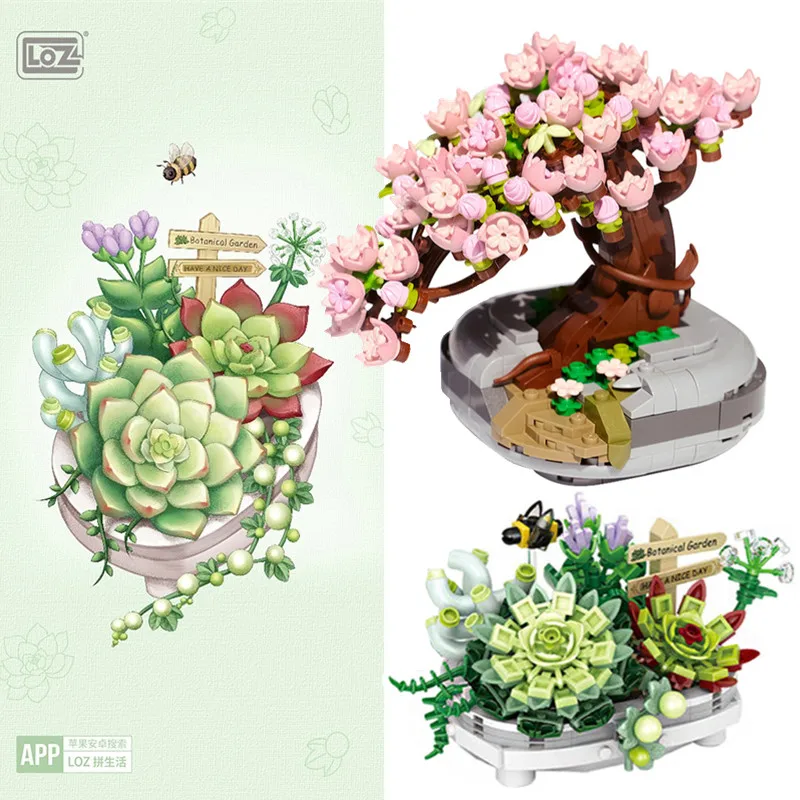 LOZ 1660 Mini Granular Fleshy Potted Cherry Tree Assembled Building Blocks Ornaments Children's Educational Toys Christmas Gifts | Игрушки