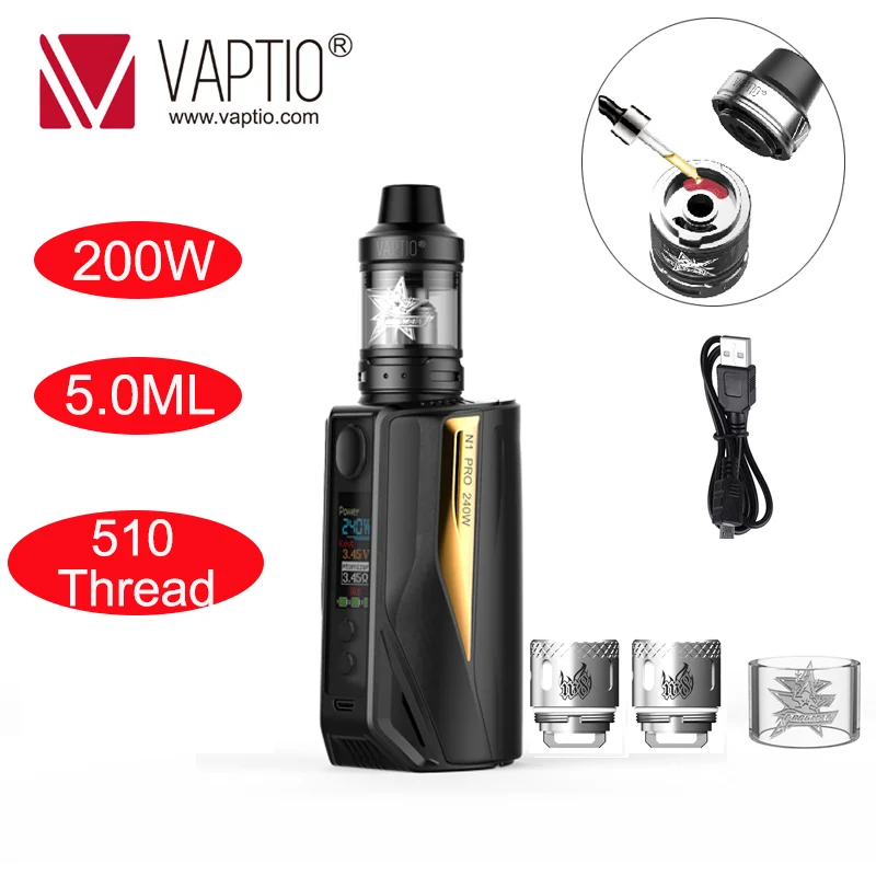 

[Special Price Last 8 Hours] Vaptio 240w E-Cigarette Box Mod N1 Pro Kit 2.0ml External 2* 18650 Batteries 0.1-5.0ohm Vapor