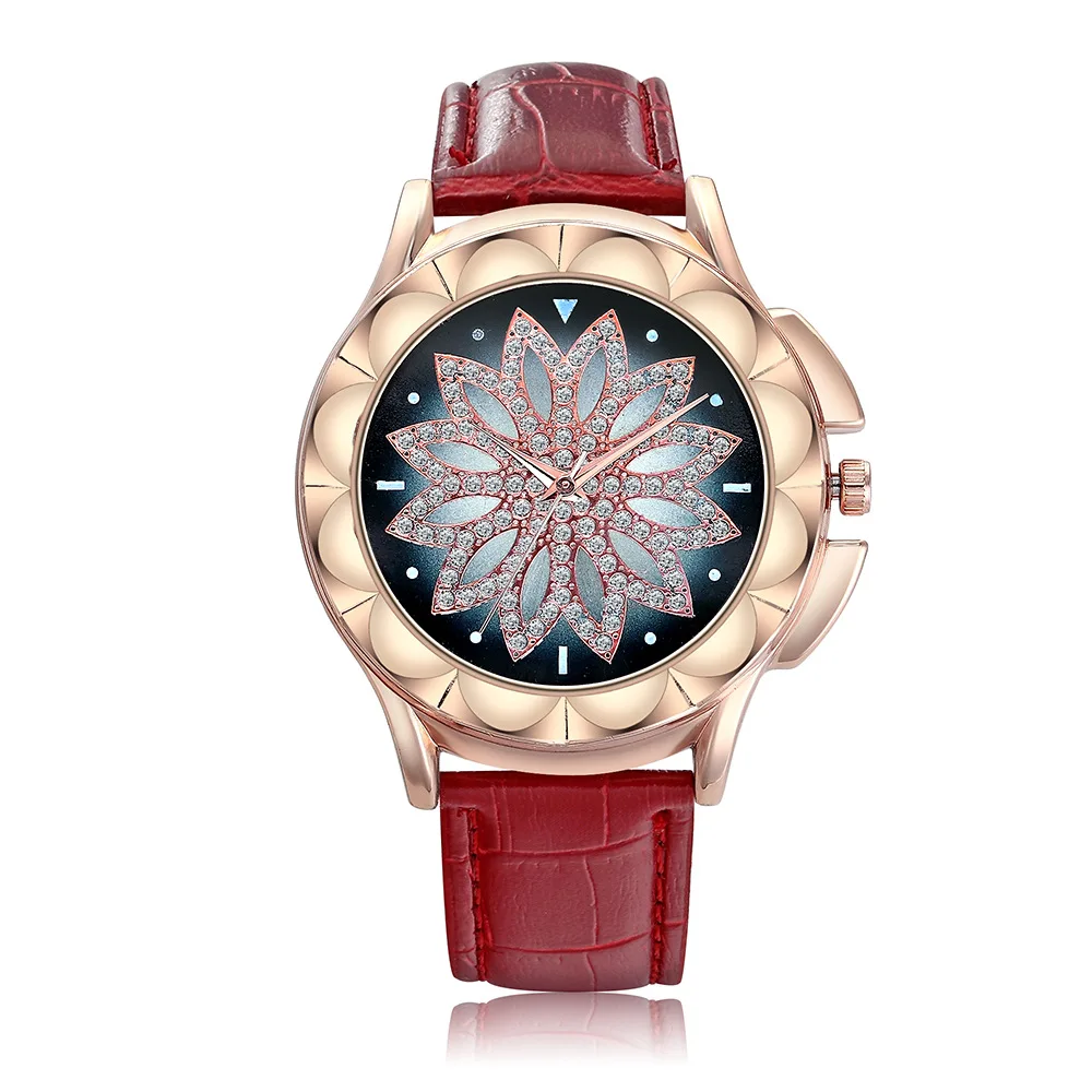 Женские часы со стразами, кожаный ремешок, большой экран, браслет, наручные часы с кристаллами, женские часы