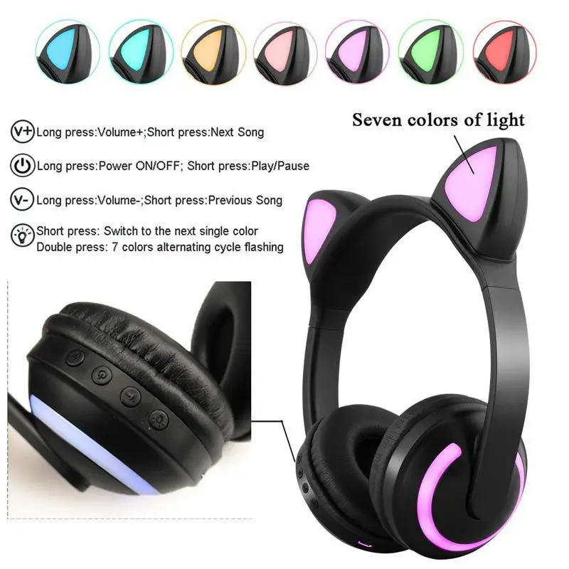 TWISTER. CK Bluetooth стерео кошачьи наушники мигающие светящиеся наушники игровая гарнитура наушники с 7 цветами светодиодный светильник