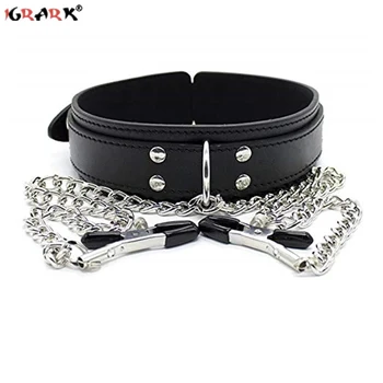 New Leather Choker Collar With Nipple Breast Clamp Clip Chain BDSM Bondage Gear Sex Toys For Women Sex Tools Couples Adult Games 5