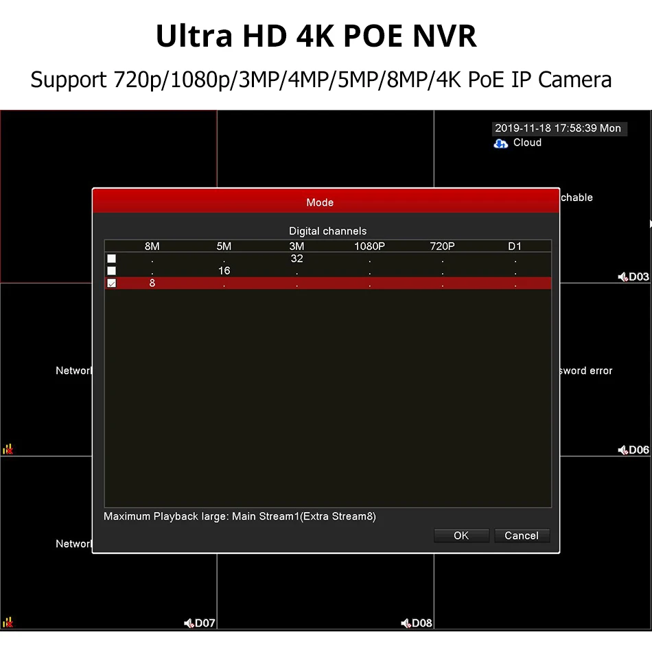 Hiseeu 4K 8CH POE NVR ONVIF H.265 3,5 мм аудио выход видеонаблюдения безопасности видео рекордер для POE IP камеры(1080 P/4MP/5MP/8MP/4 K