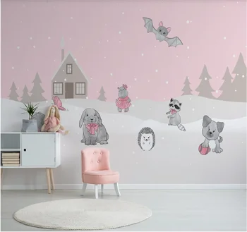 

Nordic cartoon forest animal children's room background wall paper mural 8D wall covering