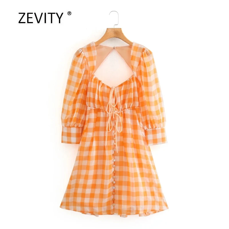Women vintage square collar plaid print lace up mini dress female sexy backless vestido chic retro casual court Dresses DS4137 Women vintage square collar plaid print lace up mini dress female sexy backless vestido chic retro casual court Dresses DS4137