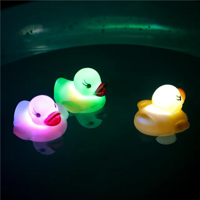 LED Sensor Luminous Children Float Animal Yellow Duck Rubber Floating In Water Flashing Little Baby Bathing Toy Automatically 2