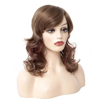 

LIHUI High quality high temperature fiber Synthetic short curly hair Wig Bangs, wavy wigs Brown blending