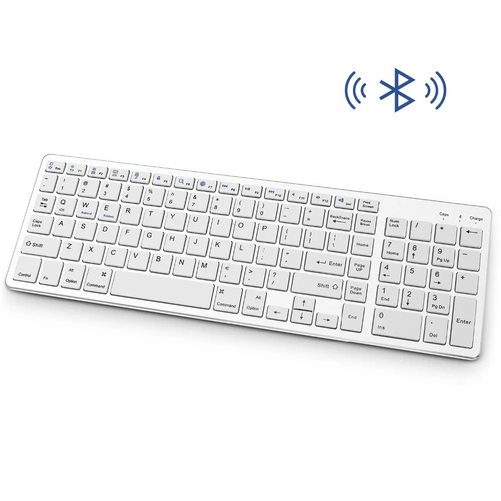 Zienstar Bluetooth клавиатура, перезаряжаемая BT беспроводная клавиатура с номером Pad полный размер дизайн для ноутбука, ПК планшет, Windows, IOS