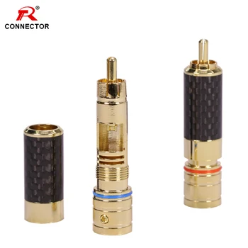 

2pcs/1pair High Quality RCA Connector Gold Plated RCA Male Plug+carbon fiber shell, Support Max. up to 8mm Cable