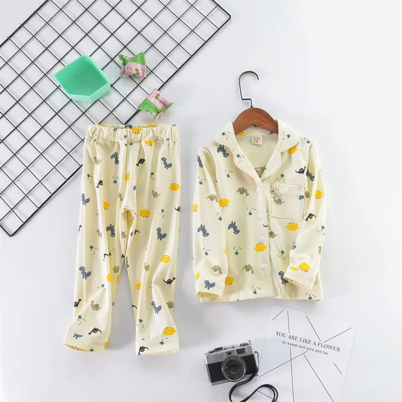 

2019 Korean-style Pure Cotton Girls Homewear Set New Style Boys' Sleepwear Set Summer Air Conditioning Clothes Childrenswear