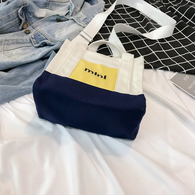 

Canvas INS Hong Kong Style Fashion Small Square Bag Lettered Matching Color One-Shoulder Oblique Portable WOMEN'S Bag