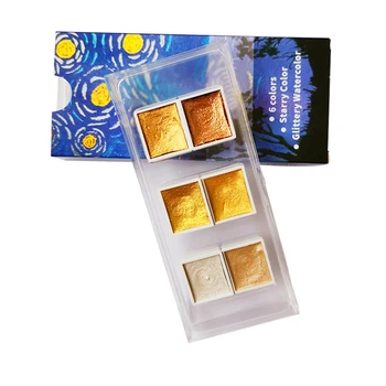 

Solid Pigment 6 Colors Watercolor Paint Drawing Professional Adults Kids Student Beginners School Portable Art Supplies Glitter