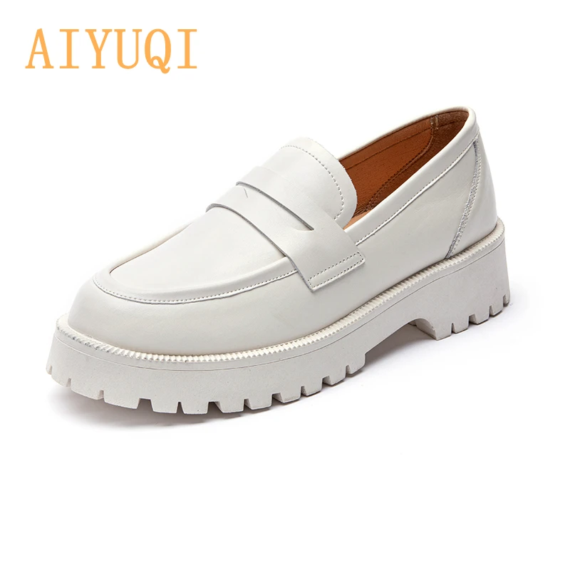 AIYUQI Spring Shoes Female British Style 2021 New Thick soled College Style Casual Loafers Genuine Leather Fashion Shoes Girls