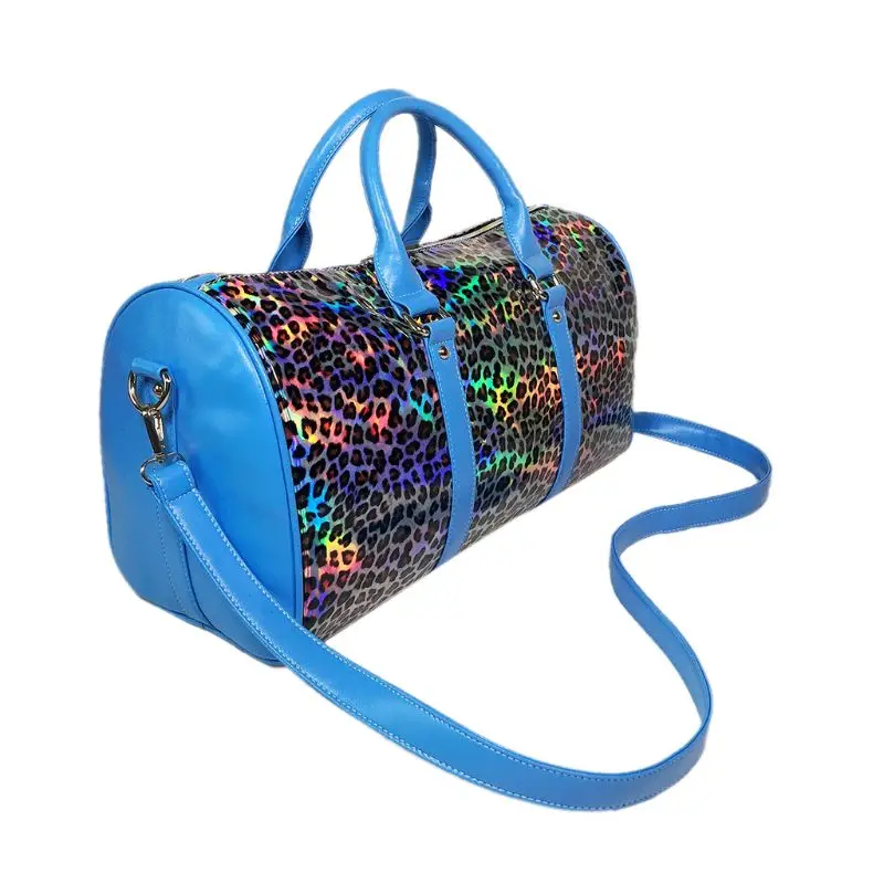 

Leopard Pattern Large Capacity Travel Bags Women Leather Holographic Shoulder Bag Weekend Luggage Tote