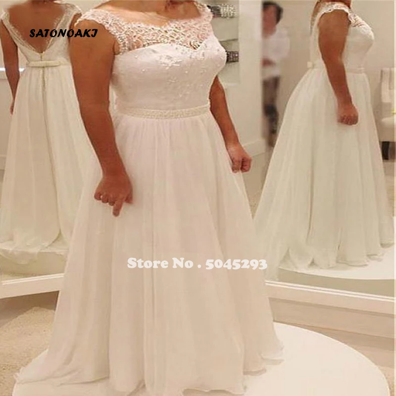 

SATONOAKI 2020 Romantic Chiffon Bateau Neckline A-line Wedding Dresses With Beadings Sleeveless Floor Length Bridal Dress