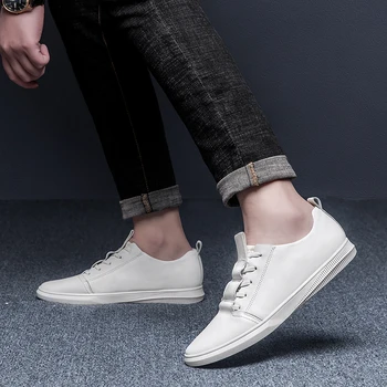 

men's oxfords genuine leather man casual flat shoes lace up male leisure Elastic band Non-slip shoes Spring Black Design style