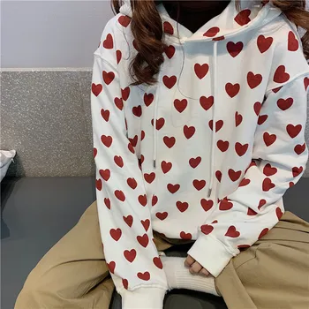 

Interesting heart-shaped printing women's 2019 new coat Harajuku personality fashion loose casual large size hoodie sweatshirt