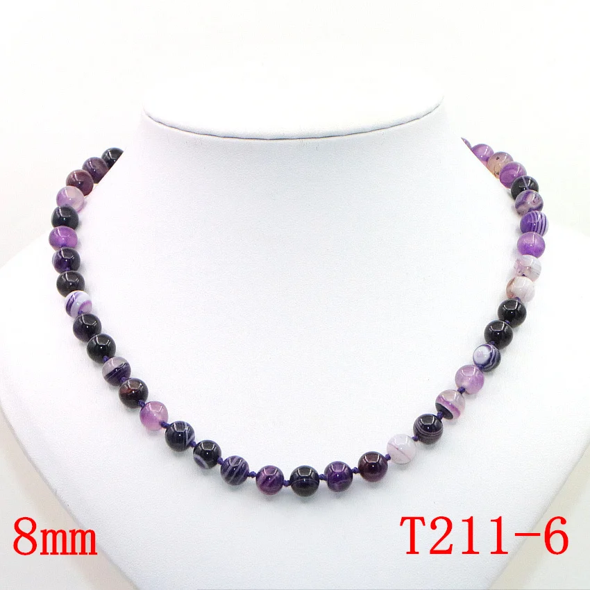 WUBIANLU 6-12mm Natural Purple Agates Pink Onyx Stripe Round Beads Necklace Women Jades Findings Wholesale (56)