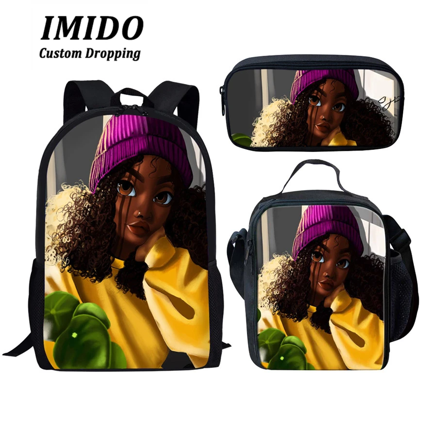IMIDO, детские школьные сумки для детей, черная, для девочек, волшебная, афро-леди, с принтом, школьная сумка для подростков, сумка для книг на плечо, Rugzak Kinderen - Цвет: 5965CGK