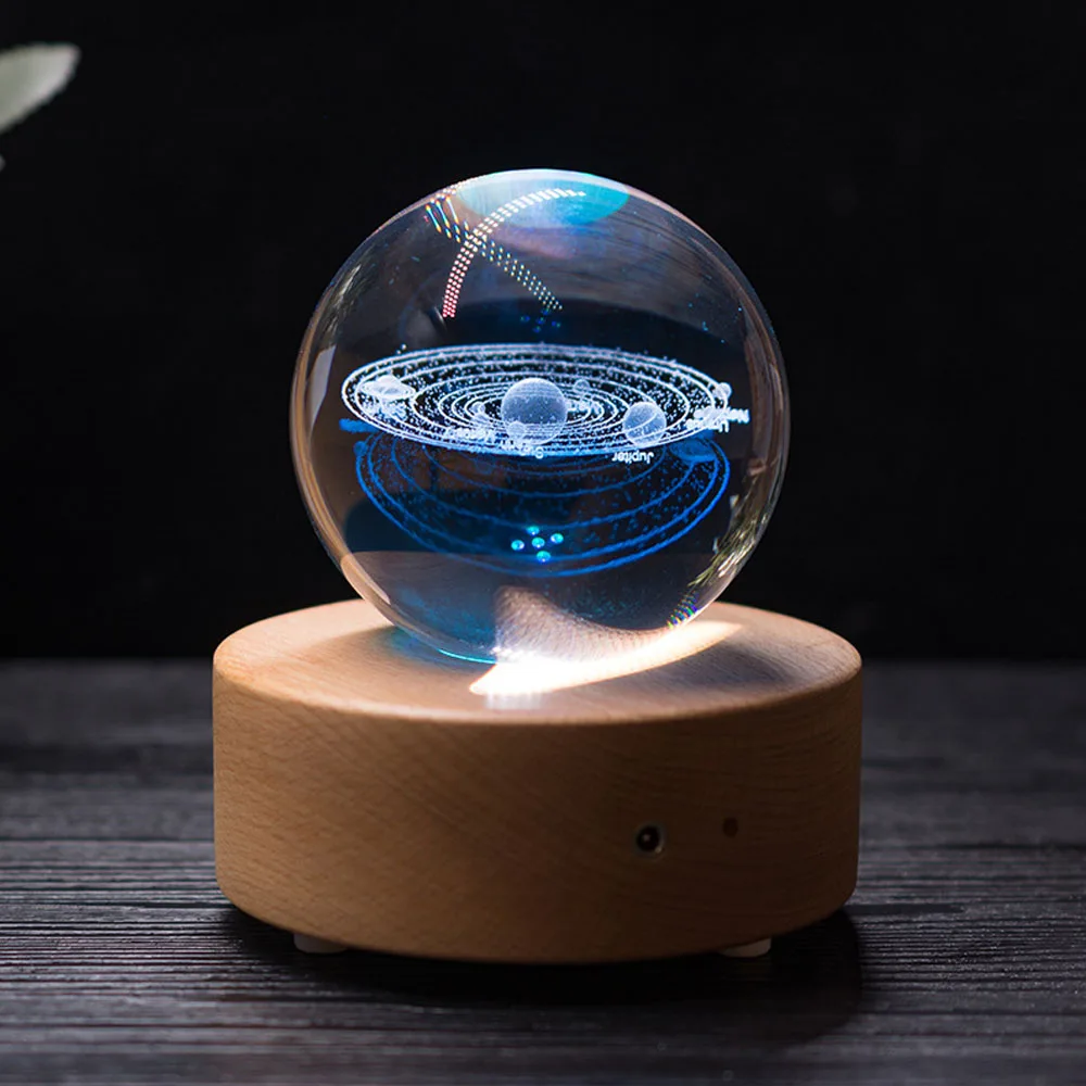 Светодиодная Хрустальная шариковая лампа с 3D гравировкой Галактическая Луна