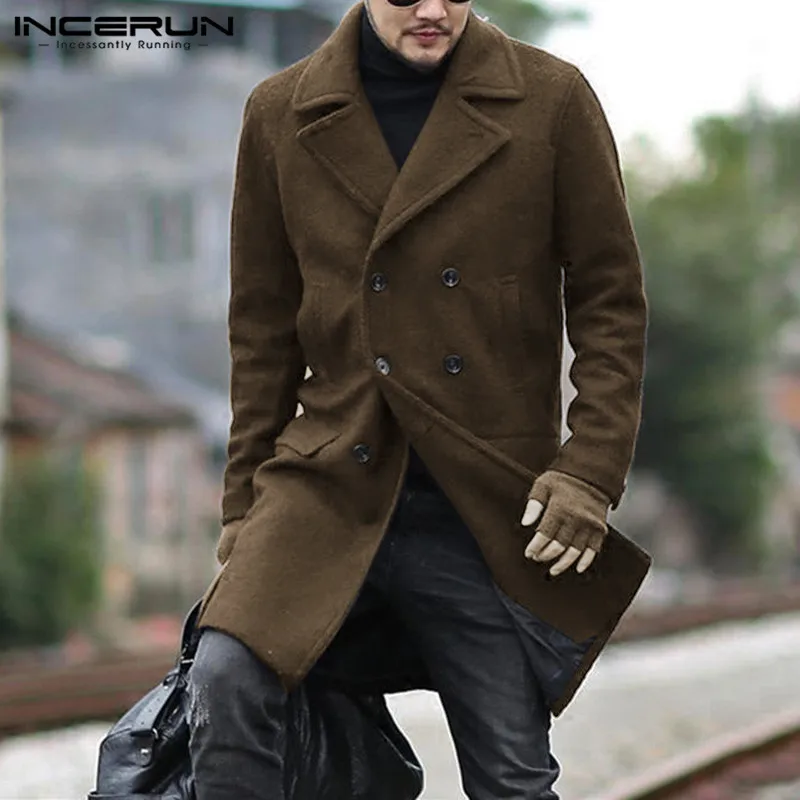 Winter Men Coats Faux Wool Blends Lapel Long Sleeve 2020 Streetwear Solid Fashion Mens Jackets Double Breasted Overcoats INCERUN Winter Men Coats Faux Wool Blends Lapel Long Sleeve 2020 Streetwear Solid Fashion Mens Jackets Double Breasted Overcoats INCERUN