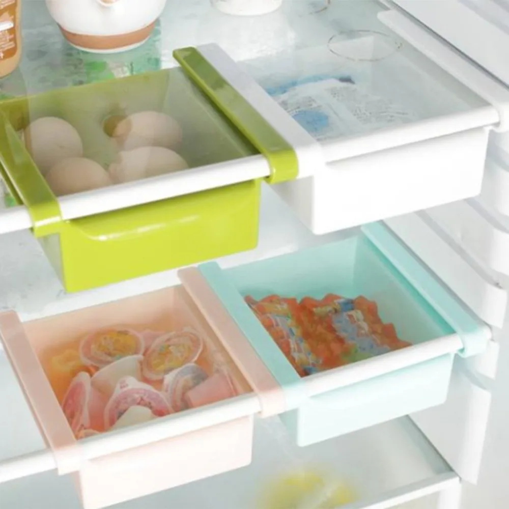 Creative Multi-purpose Refrigerator Kitchen Storage Rack Drawer Partition Shelf Durable Portable ABS Material