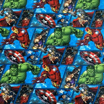 

105cm Width Comics of Super Hero Print Blue 100% Cotton Fabric for Boy Clothes Hometextile Backpacks Cushion Cover DIY-BL008