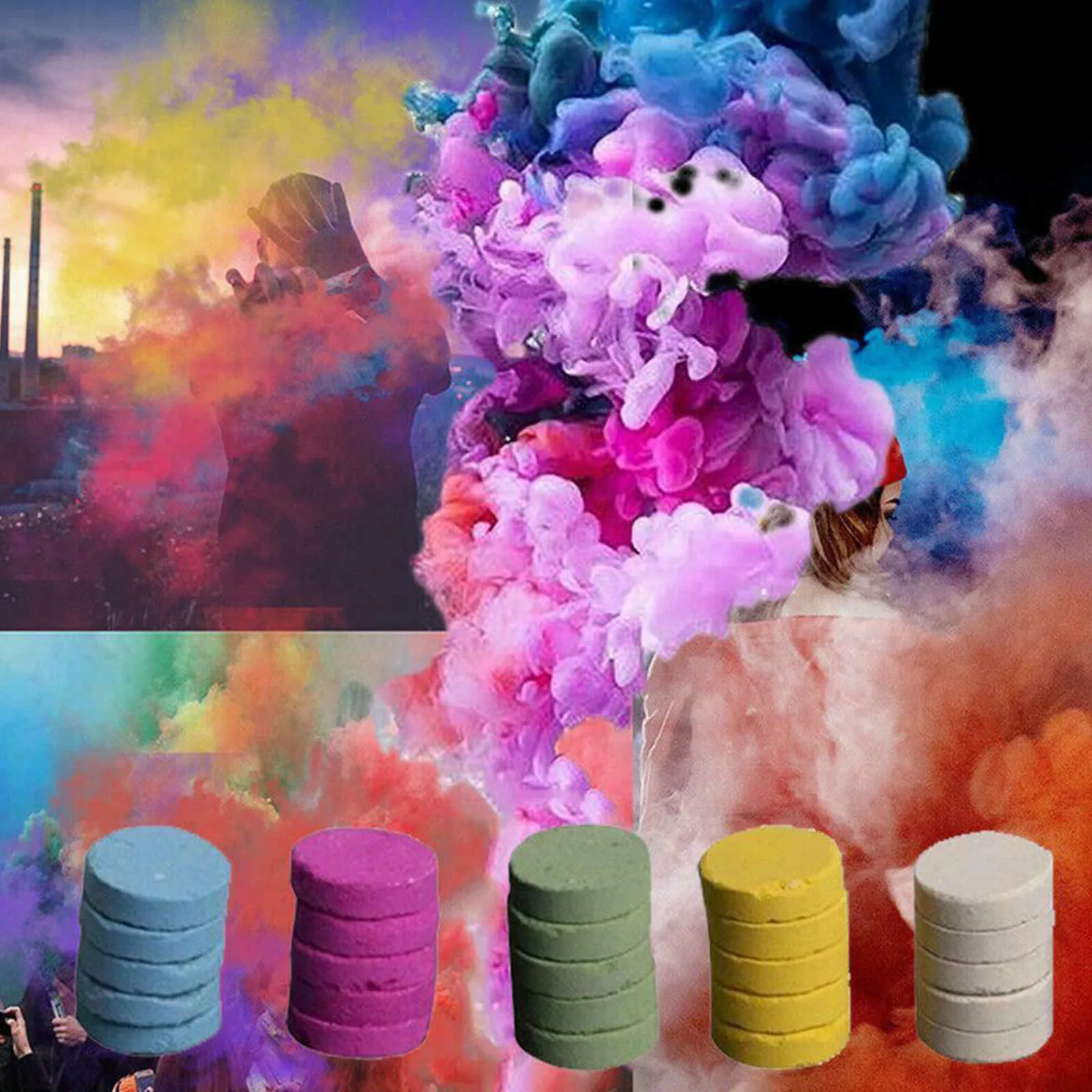 5pcs Smoke Cake Colorful Effect Show Round Bomb Stage Photography Aid Party Studio Props Magic Light | Дом и сад