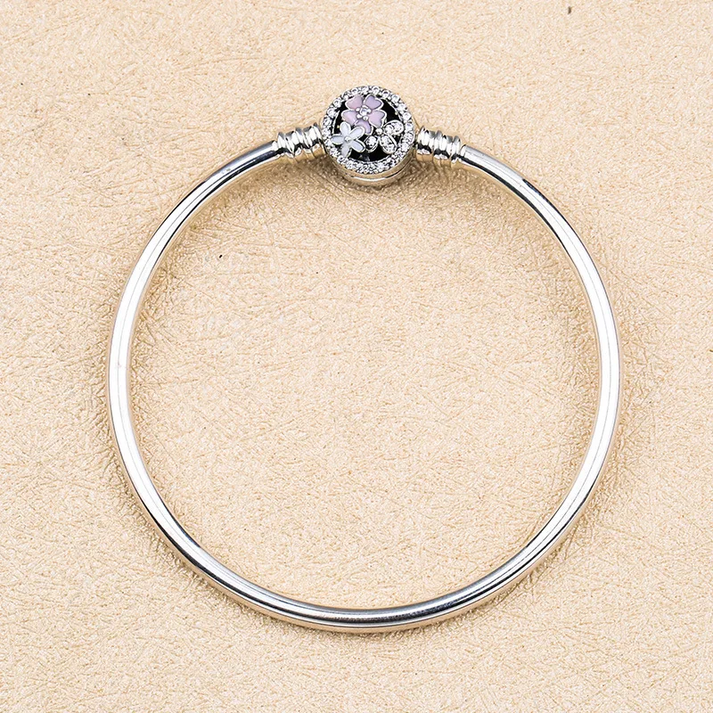 Authentic 925 Sterling Silver Poetic Blooms Clasp Snake Chain Pan Bracelet Bangle Fit Women Bead Charm Diy Europe Jewelry