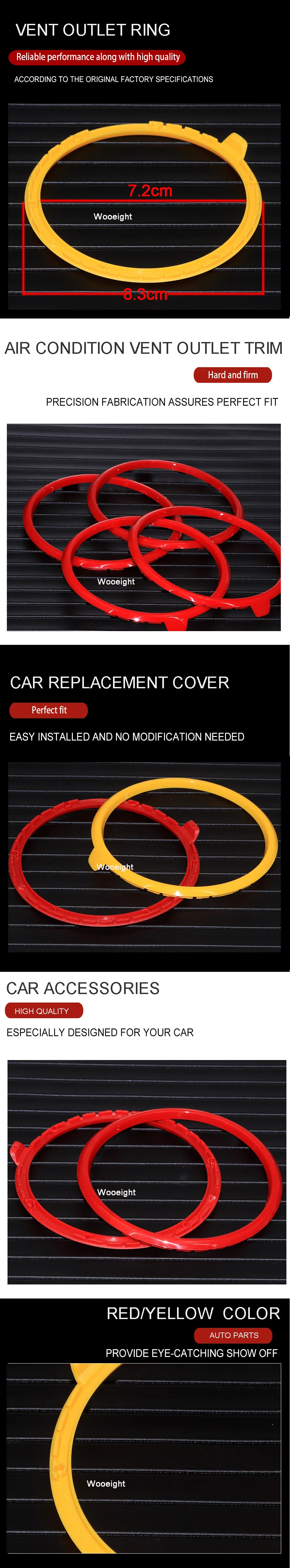 Wooeight 4Pcs Red AC Air Condition Vent Outlet Ring Replacement Cover Trim fit for AUDI A3 S3 8V Pre-facelift 2014 2015 2016 (11)