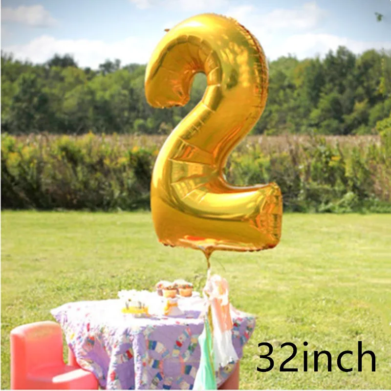 1pc party decoration black gold digital confetti mesh 4d balloon baby 2 years old birthday theme party decoration - Цвет: as picture