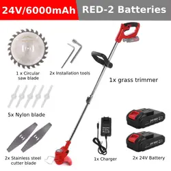 12/24v cortador de grama elétrico sem fio li ion aparador de grama poda ferramentas elétricas do jardim com 2 baterias 3000mah/6000mah