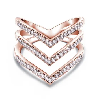 

Silver Color Three Layers V Shape Zircon Ring Minimalist Style Chevron Rings for Bride Wedding Ring Gold/Rose Gold Ring Jewelry
